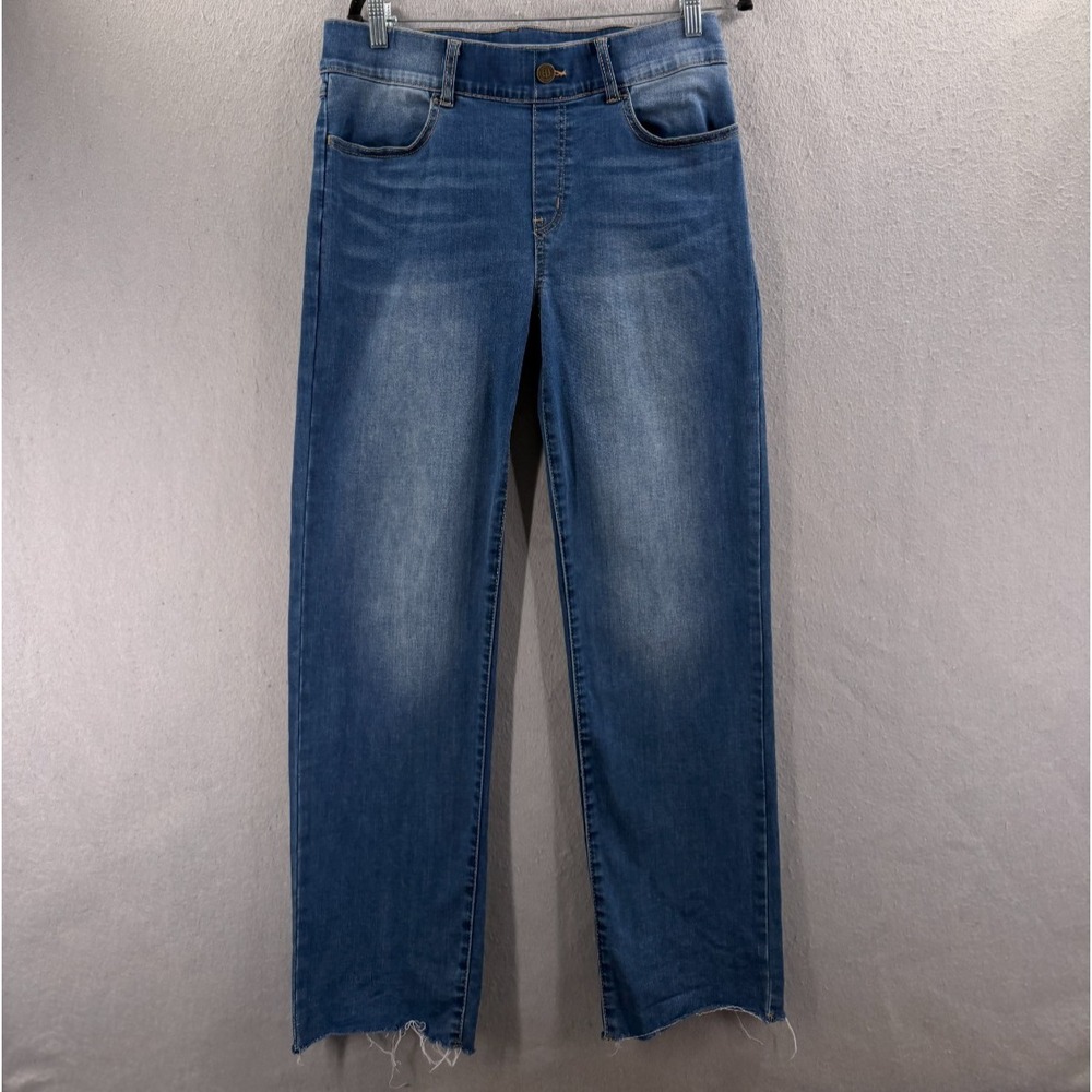 BetaBrand Jeans Womens LP Straight Leg Denim Pull On Frayed Raw Hem Whiskered